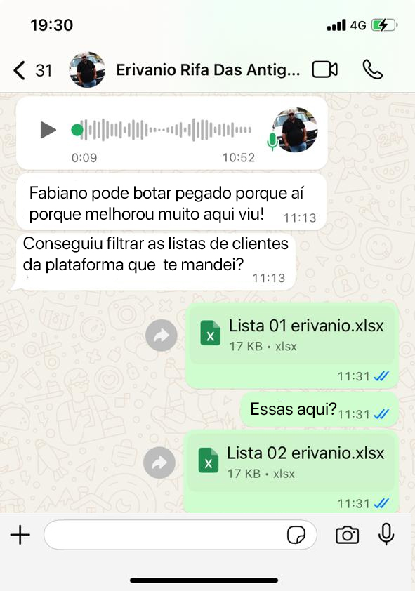 Print de conversa com Erivânio